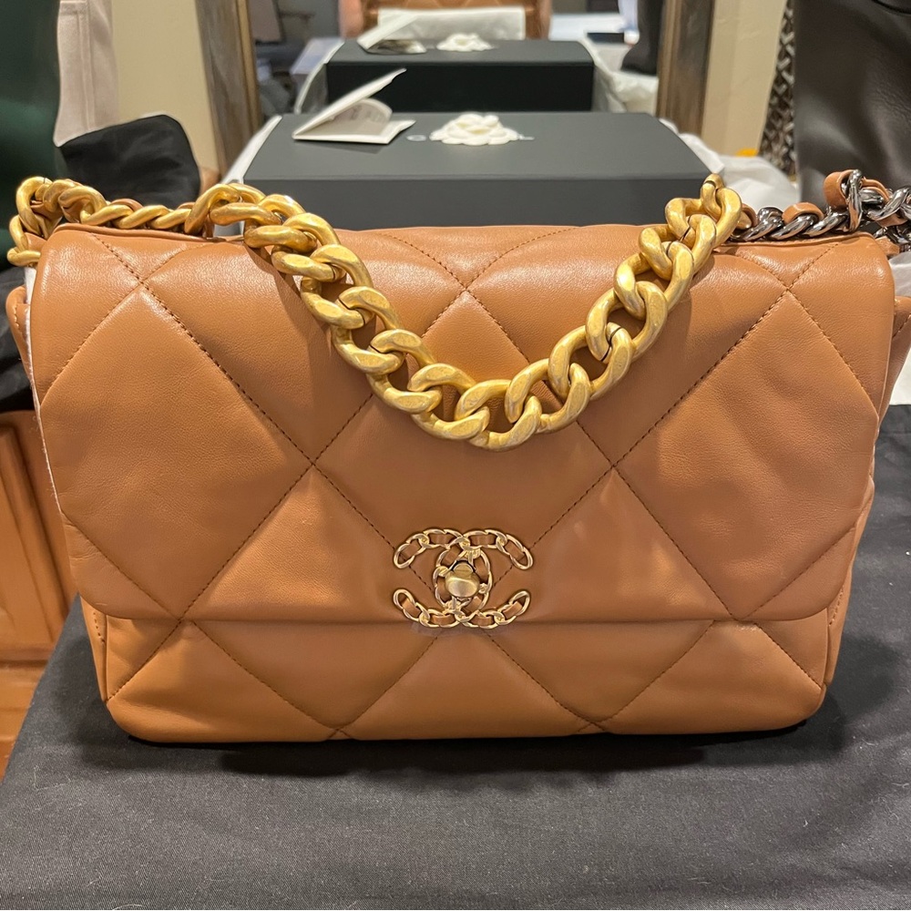 Large Chanel 19 Flap Bag in Brown Quilted Lambskin